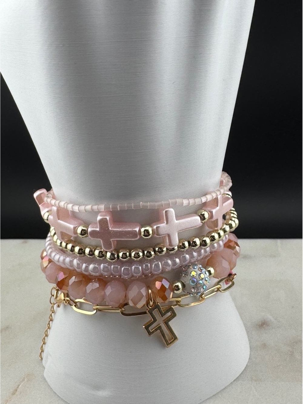 Pink Cross Christian Stackable Bracelets